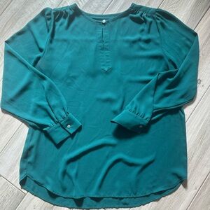 LOFT Emerald Green Blouse with Button Detail